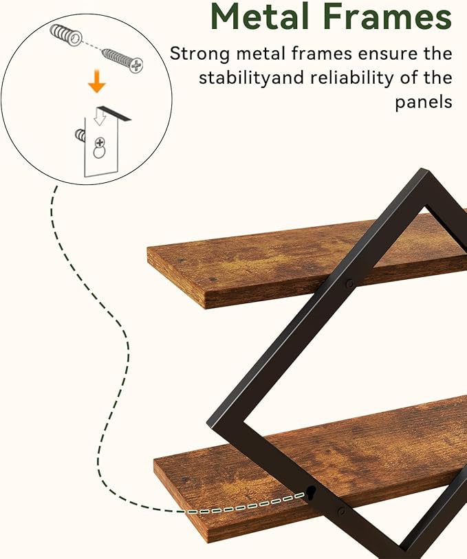 IBUYKE Floating Shelves,15 Inch Wall Shelf Set of 2,Wall Mounted Shelves,2 Tier Hanging Decorative Storage Shelf for Living Room, Bedroom, Bathroom, Kitchen TFS003H-2