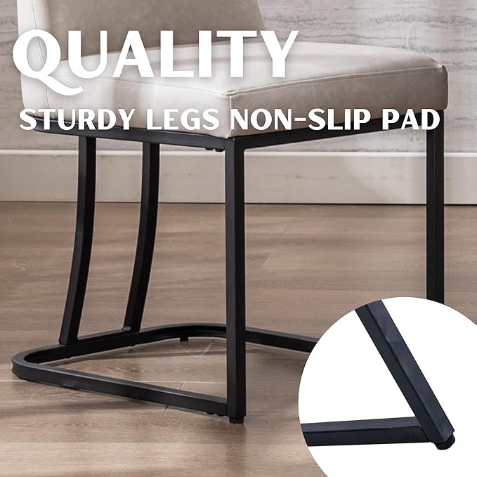 Grey PU Leather Dining Chairs Set of 6 Mid Century Modern Comfortable Dining Room Chair with Curved Backrest, Upholstered Kitchen Side Chairs with Black Metal Legs