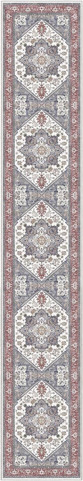 OPPODREAM Thin Entryway Rug 2x12, 2x12 Rug Runner, Washable Hallways Carpet 2 x 12 with Non Slip Backing, Low-Pile Bedside Carpet 2 x 12, Long, Faux Cashmere, Red & Grey