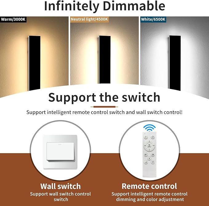 2 Pack 71inch Modern Outdoor Wall Light, 3000K-6000K Dimmable Outside Wall Sconce, Black Exterior Lighting Fixture, IP65 Waterproof Linear Long Garage Lights for Porch Patio Garden with Remote Control