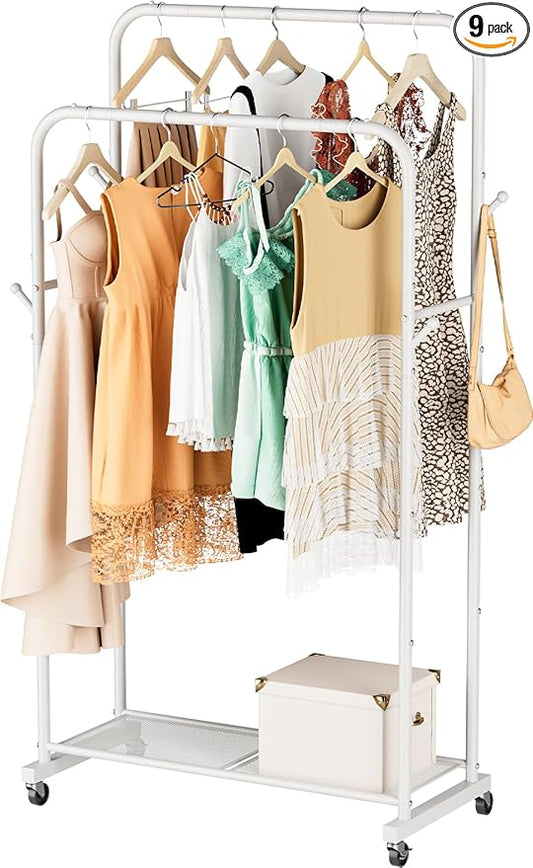 SINGAYE Clothing Rack Garment Coat Racks Drying Metal Freestanding for Hanging Clothes Portable With Wheels Closet for Laundry Bedroom White