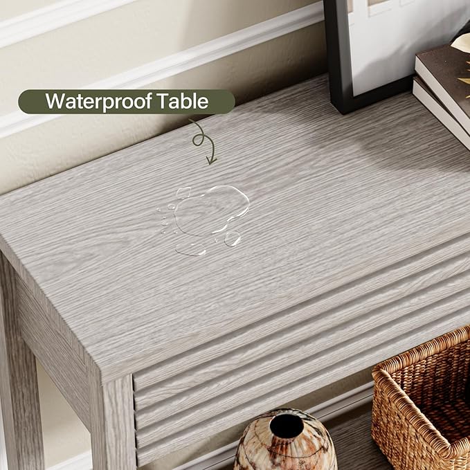 EAG 40" Fluted Console Table with 2 Drawers, Modern Wood 2 Tier Entryway Table with Storage Shelf, Narrow Sofa Tables Behind Couch for Entrance Foyer, Hallway, Living Room, Gray