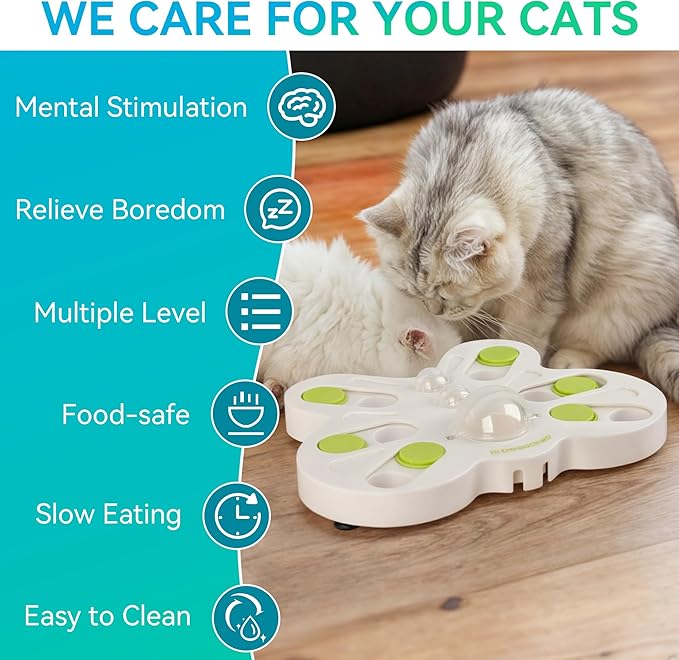 ALL FOR PAWS Interactive Cat Puzzle Feeder – Butterfly Shape Slow Feeder & Treat Dispenser – Enrichment Toy for Kittens & Indoor Cats