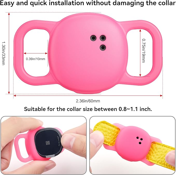 DDJ for Tile Life360 Sticker (2024) Tracker Cat Collar Case, 2-Pack Silicone Anti-Lost Protective Cover Tile Tracker Holder for Dog & Pet Collars, Durable, Easy Installation, Lightweight, Neon Pink