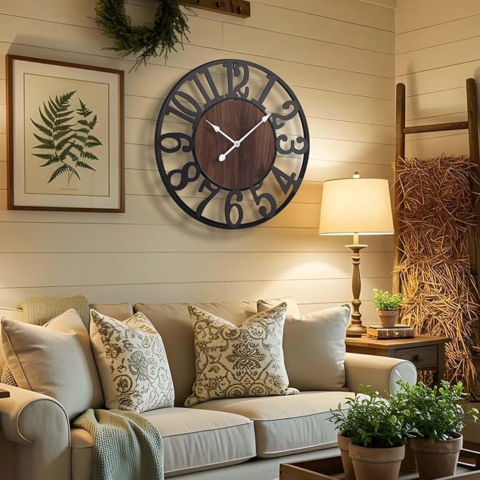 Vantic 32 Inch Large Wall Clock, Arabic Numeral Wood Oversized Wall Clocks for Living Room Decor, Farmhouse, Bedroom and Kitchen, Completely Silent, Non Ticking, Battery Operated