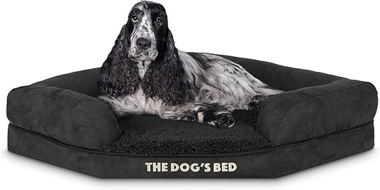 The Dog’s Bed Memory Foam Waterproof Corner Dog Bed, Medium, Black Plush, Eases Arthritis & Hip Dysplasia Pain, Therapeutic & Supportive, Washable Plush Fabric Cover