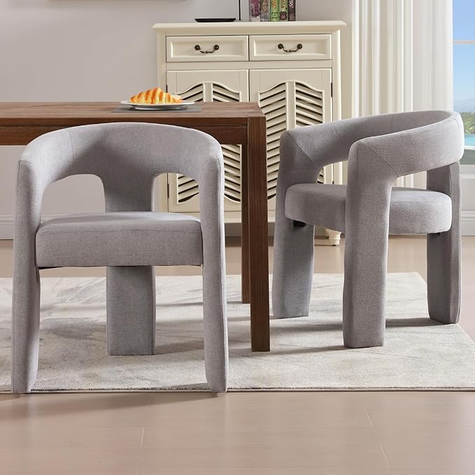 Modern Chenille Dining Chairs Set of 2, Upholstered Barrel Chairs with Arms Comfy Accent Side Chairs for Living Room/Dining Room/Reception, Grey