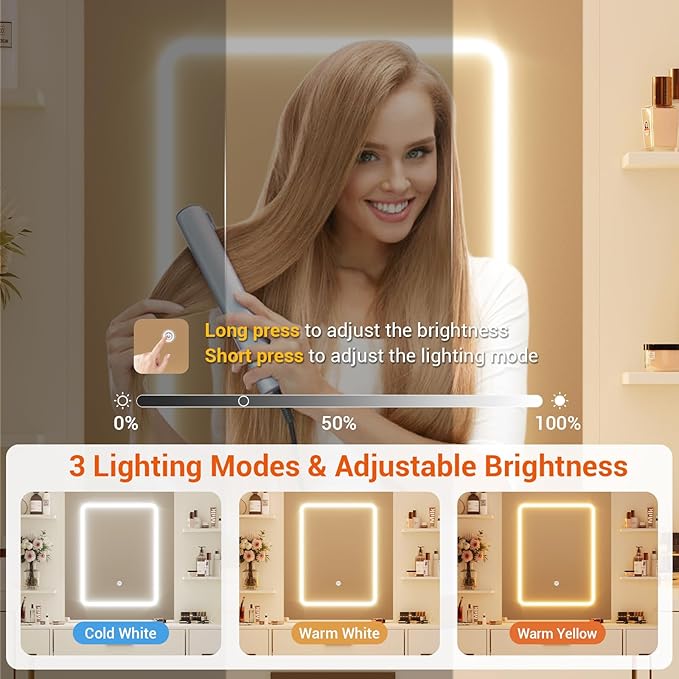 Hetoy Vanity Desk with Mirror and Lights - Makeup Vanity Desk with Chair - Dressing Table with 7 Drawers and Hair Dryer Rack for Bedroom