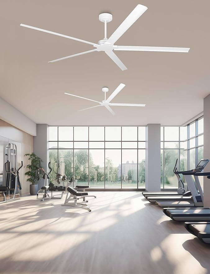 Ceiling Fans Outdoor Waterproof, 72 Inch Industrial Ceiling Fans without Lights, Large White Ceiling Fan No Light with 5 Aluminum Blade, Reverse DC Motor, Outdoor Fans for Patio Shop Garage LivingRoom