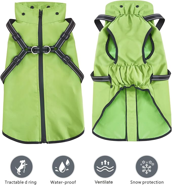 Mosucoirl Dog Raincoat Waterproof Dog Hoodie Reflective Dog Raincoat Hooded Adjustable Rain Jacket for Small Medium Large Dogs Puppies (Green, XL)