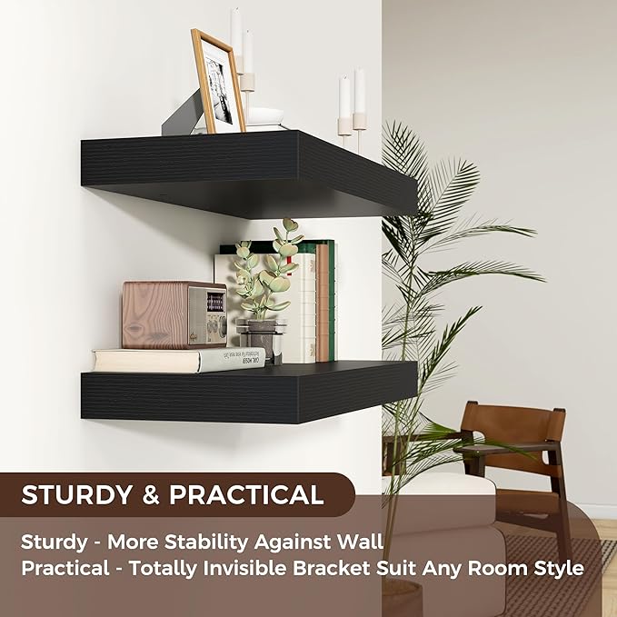 Floating Shelves for Wall, 36 Inch Wide x 12 Inch Deep Floating Shelves, Long Wood Floating Wall Shelf Shelves for Living Room Bathroom Bedroom Kitchen Home - (Black, 36" W x 12" D x 2" H)