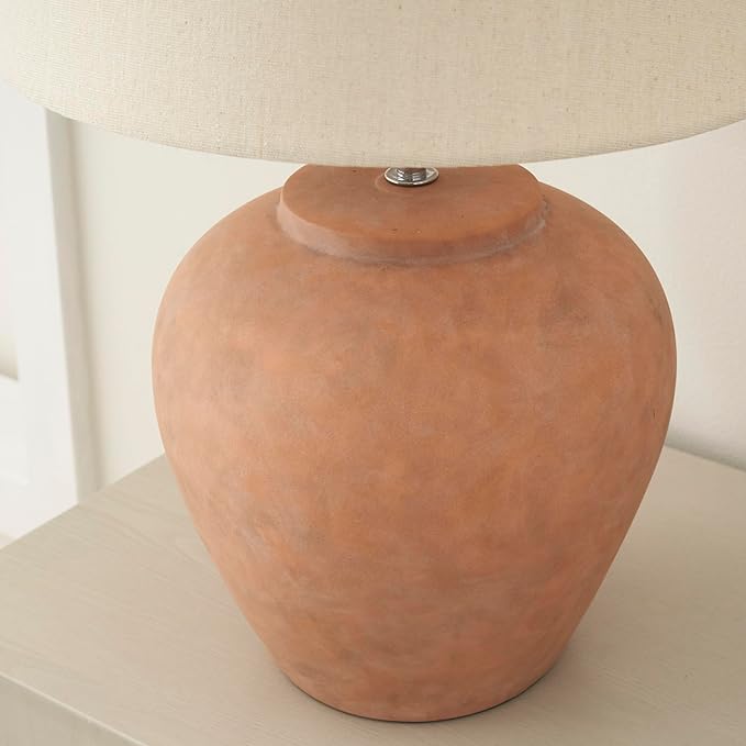 Nourison Home 20" Rustic Terracotta Ceramic Pot Table Lamp for Bedroom, Living Room, Console, Entryway