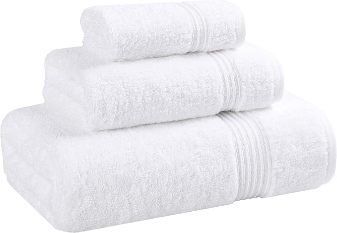 Superior Heritage Egyptian Cotton 3 Piece Towel Set, Assorted Absorbent Towels for Bathroom, Guest Bath, Luxury Home Decor Essentials, Includes 1 Bath, 1 Hand, 1 Face Towel/Washcloth, White