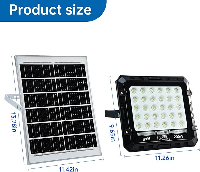 Solar Lights Outdoor:High Lumen LED Security Lights Waterproof IP66,Remote Control Auto Sensor Emergency Street Light Dusk To Dawn, 200W Spotlight, Exterior Lighting for Outside, Yard, Wall, Garage