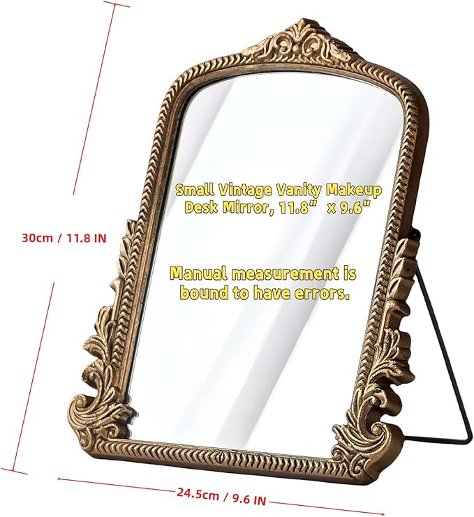 Small Antique Gold Arched Table Mirror - Vintage Vanity Makeup Mirror, Traditional Baroque Style Decor for Bedroom, Living Room, Tabletop 11.8" x 9.6"