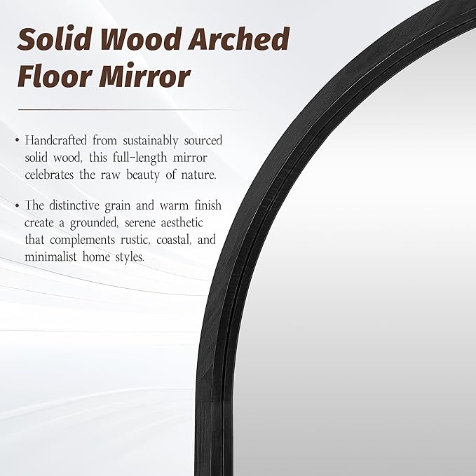 Full Length Mirror 82"×44" Floor Mirror Standing Tall Mirror, Arched Stand up Large Wall Mirrors, Freestanding Full Body Mirrors for Bedroom Living Room Wood Antique Style Black