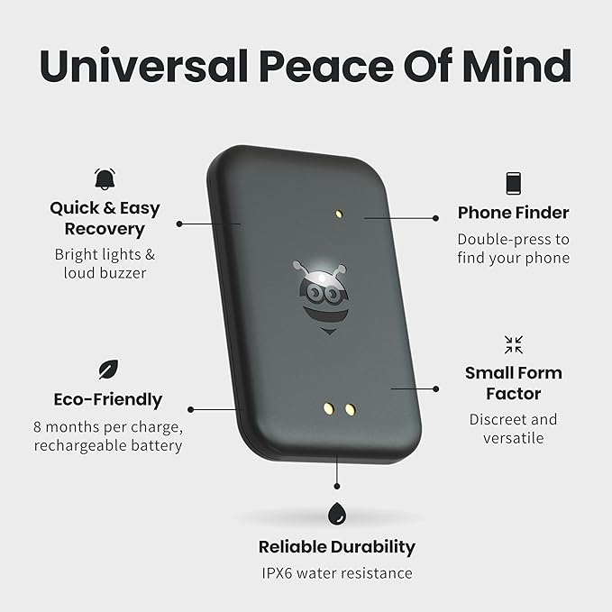 Pebblebee Universal Tag - Rechargeable Mini Item Tracker - Alternative to Air Tag & Android - 8-Month Battery Life - Works with Both Android & iOS Find My App - LED & Sound Alerts