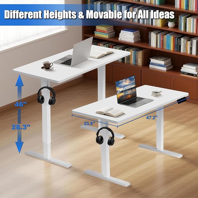 Whole Piece Standing Desk with Wheels Adjustable Height- Mobile Stand up Desk with Lockable Casters, Portable Sit Stand Desks Electric for Home & Office Workstation
