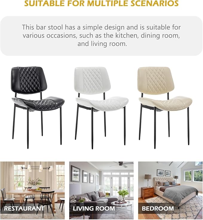 Modern Dining Chairs Set of 4, Leather Dining Chair with Metal Legs, Upholstered Dining Room Chairs for Dining Room, Kitchen, Vanity (White)