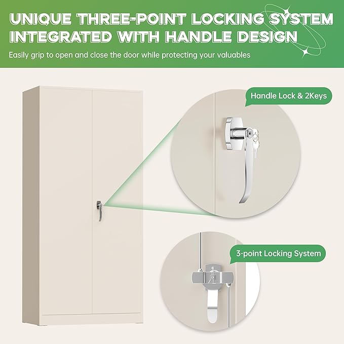 INTERGREAT Metal Storage Cabinet,72" Tall Steel File Cabinets with Locking Doors and Adjustable Shelves,Steel Storage Cabinet for Office,Home,Garage,Gym,School(Grey