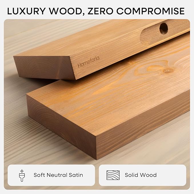 Homeforia 36 inch Golden Oak Floating Shelf, High End Solid Real Wood 36inch Small Floating Shelves for Wall Mounted, Oak Wooden 36in Floating Shelves, Heavy Duty Bracket, 36 X 6.5 X 1.75 in, Set of 4