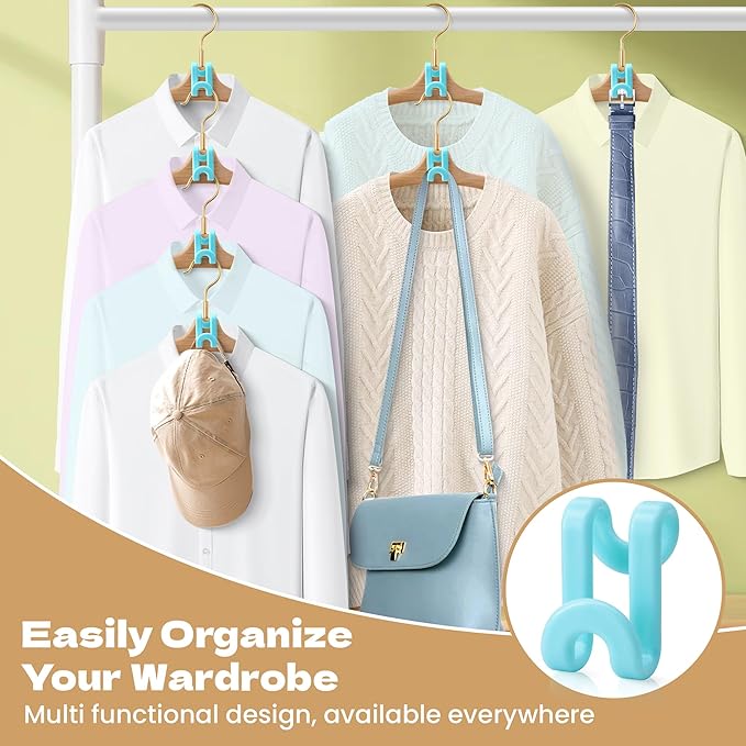 Mlici Hangers Hooks Space Saver, 60 Pack Clothes Connector Hooks, Clothes Stacking Extender for Hangers Closet Organization (Sky Blue)