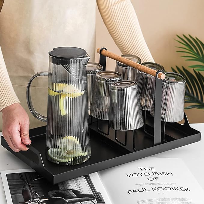 VANRA Metal Serving Tray Portable Bed Tray with Handles for Coffee Table, Living Room, Kitchen and Bathroom (Black)