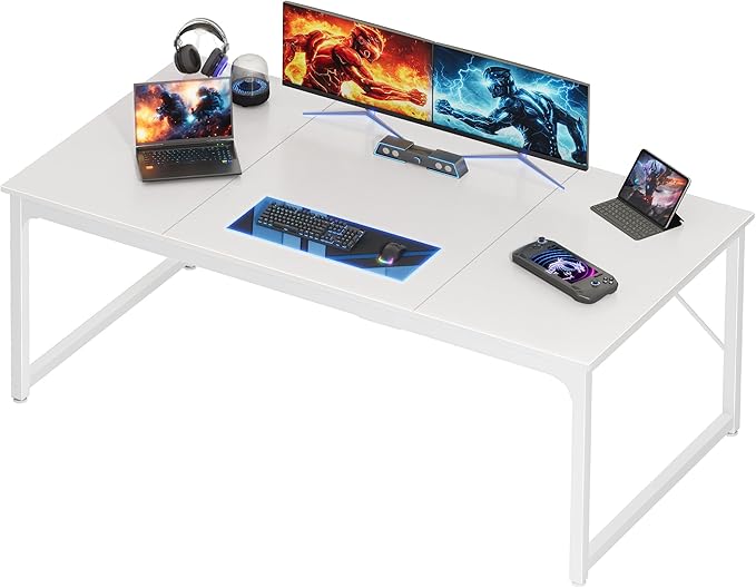 PRAISUN 63 x 29.5 Inch Computer Desk with Deeper Desktop, Gaming Office Writing Work Desk for Home Office, Study, Bedroom, Work from Home, Metal Frame, White