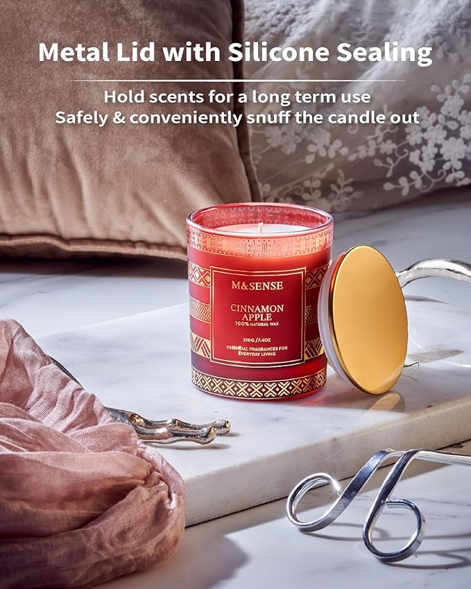 M&SENSE Christmas Candle, Cinnamon Apple Scented, Natural Non Toxic Soy Candle for Home Scented, Xmas Thanksgiving Gift, 45 Hour Long Burning Time, Luxury Gift for Men Women, 7.4 Oz
