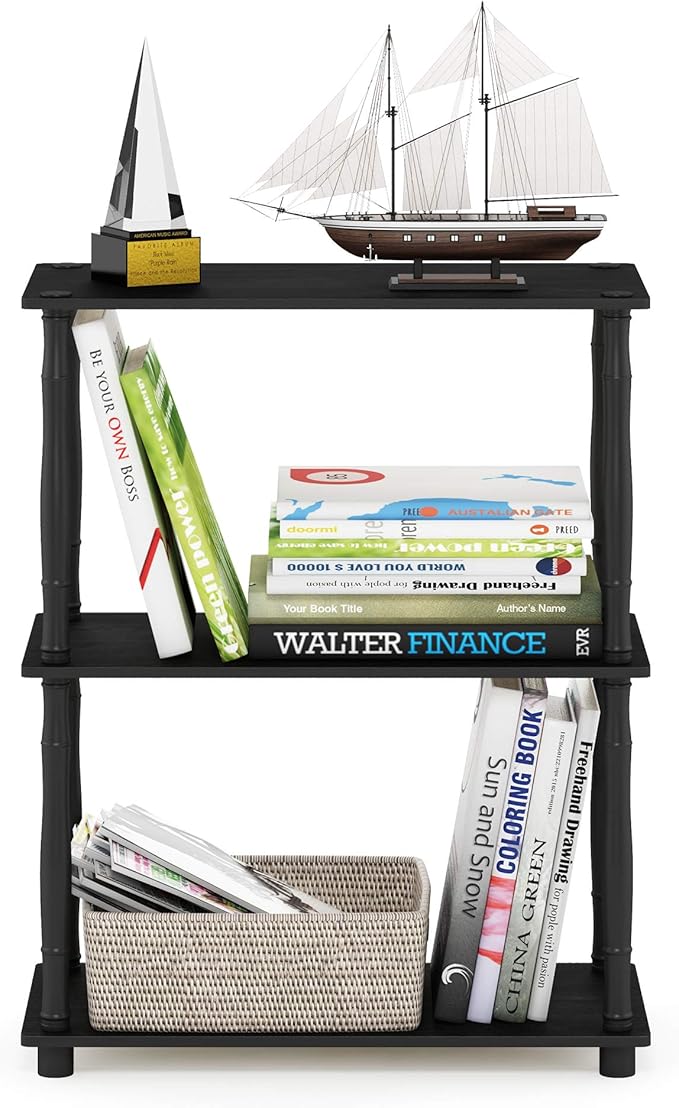 Furinno Turn-N-Tube 3-Tier Compact Multipurpose Shelf Display Rack with Classic Tube, Americano/Black