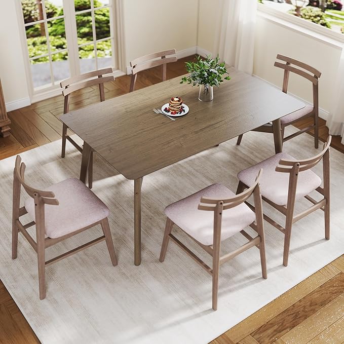 VESCASA 59" L Wood Rectangle Dining Table for 4, Rectangle Kitchen Table for 6 with 4 Solid Wood Legs for Dining Room, Kitchen, Restaurant, Smokey Taupe