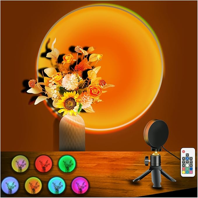 LED Sunset Lamp Projector,Multicolor Changing with USB Port,Sunset Light 180°Rotation for Room Decor,Sunset Lamp for Bedroom,Photography Party,Tiktok Live,Gift for Halloween, Christmas