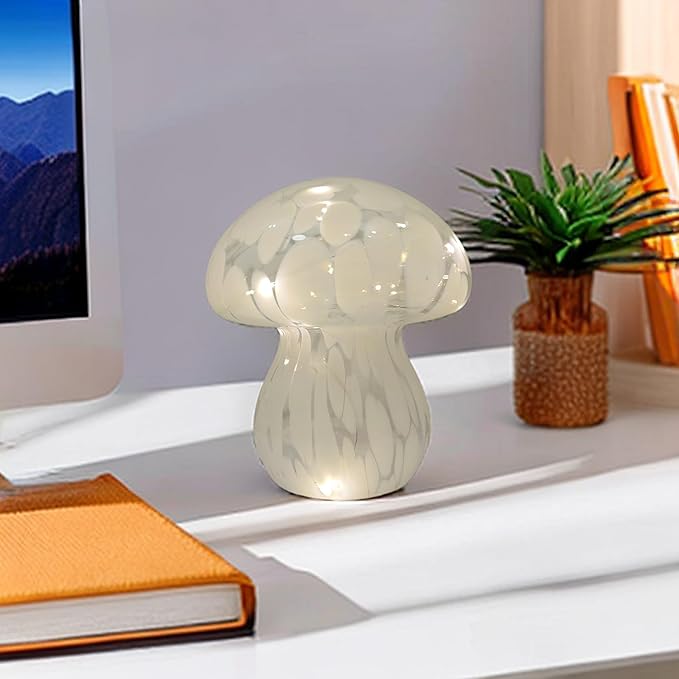 Mushroom Table Lamps Night Lights Cute Glass Nightstand Bedside Desk Lamps for Bedroom Living Study(Bulb Included) - White