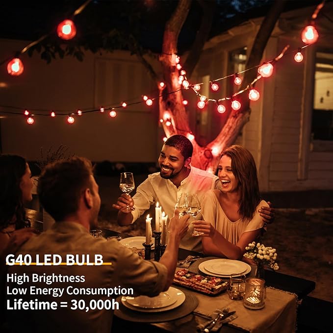 40FT LED Outdoor String Lights Waterproof, G40 Globe for Patio With 27 Edison Vintage Shatterproof Bulbs, Connectable Backyard Lighting for Garden, Bistro, Porch, Cafe