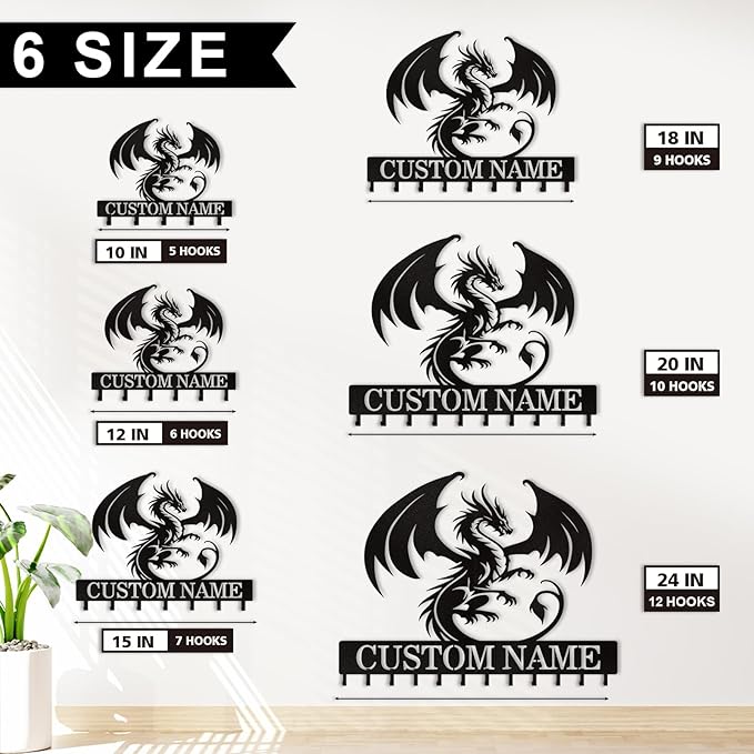 Personalized Dragon Key Holder for Wall, Animals Theme Key Holder Wall Mount, Dragon Wall Decor, Decorative Key Rack Coat Hooks for Living Room Bedroom Hallway, Home Decor Gifts