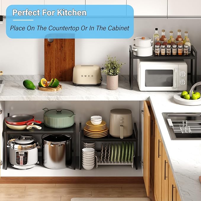 Expandable 110 LBS Heavy Duty Storage Shelves,Metal Shelving Unit for Pots Pans Microwave Small Appliance,Adjustable Storage Rack Shelf Organizer For Kitchen Garage Warehouse Cabinet Closet Pantry