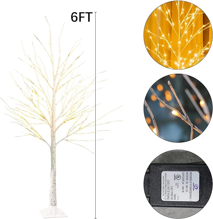 TW SHINE 2Pack Lighted Birch Tree, 6 FT Total 288LED Pre-lit Artificial Christmas Trees for Thanksgiving Christmas Decorations Indoor Home Bedroom Outdoor Festival Wedding Party, Warm White