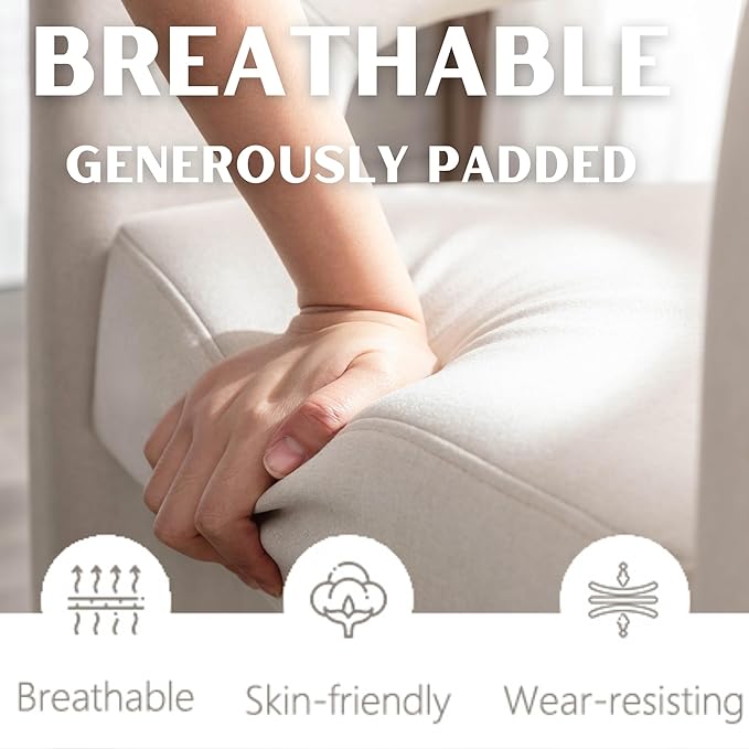 Modern Barrel Dining Chair, Linen Upholstered Accent Side Chair with Arms Comfy Makeup Vanity Chair, Dining Living Room Kitchen Chair, Beige