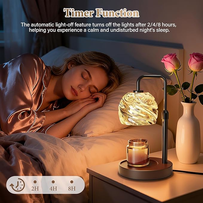 WarmEmbrace Candle Warmer Lamp with Timer for Jar Candles - Dimmable, Height and Brightness Adjustable Electric Wax Warmer Black, 2 Bulbs Included, House Warming Gift & Vintage Home Decor