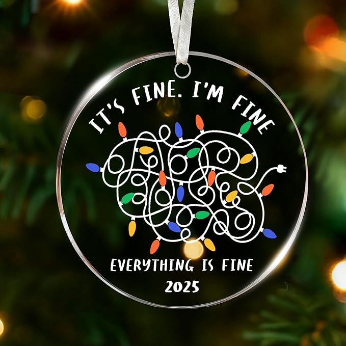 Funny Christmas Ornaments - Adult-Themed Naughty Jokes and Fun Ornaments for Christmas Tree, I'm Fine It's Fine Everything is Fine Design, Ideal for Those Who Love Memes