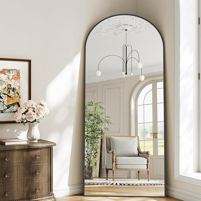 Large Full Length Mirror, 30"x71" Arched Floor Mirror Full Length with Stand, Room Decor Big Full Body Mirror with HD Tempered Glass Aluminum Frame for Bedroom Living Room, Black
