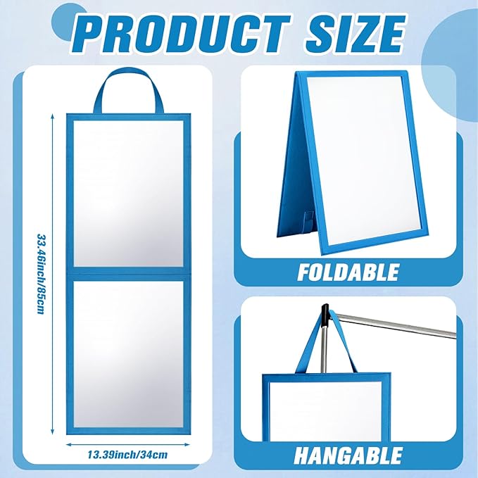 Foldable Portable Full Length Mirror for Dorm Dance Backstage Camping Travel Hanging Folding Makeup Body Mirror for Dancers Artists Home Aestheticians Spa(Blue,33.5" X 13.4")