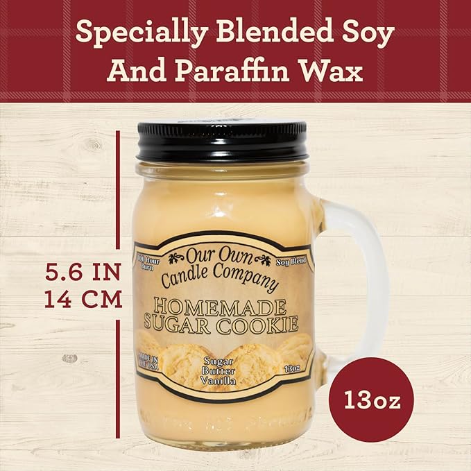Our Own Candle Company Homemade Sugar Cookie Scented Mason Jar Candle, 100 Hour Burn Time, Made in The USA - 13 Ounces