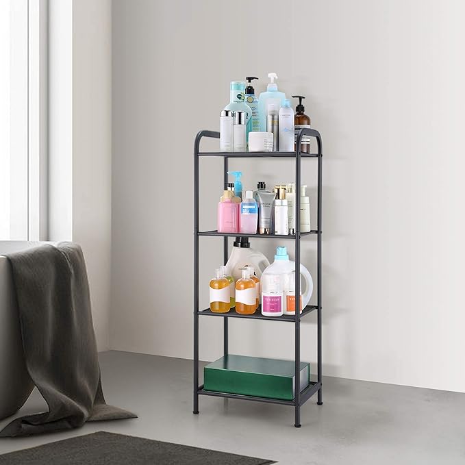 MAX Houser Storage Rack with Shelf,Industrial Style Extendable Plant Stand, Standing Shelf Units for Kitchen, Bathroom, Office,Living Room, Balcony, Kitchen (Charcoal Gray, 4 Tier)