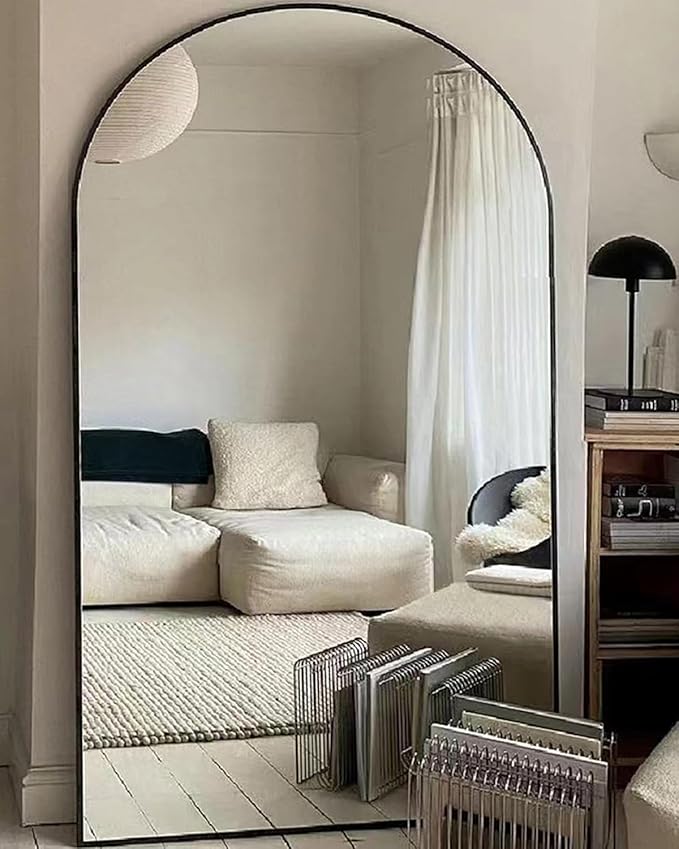 Full Length Mirror, Arched Floor, 46" x 90" Oversized, Freestanding, Full Body Mirror, Arch Full Length, Wall Mounted Mirror for Bedroom, Black