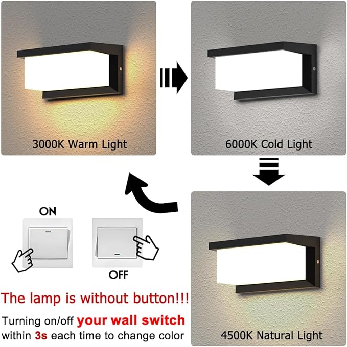 Sytmhoe Outdoor Lights Wall Mounted,Modern LED Sconce Outside Wall Lamp, 3 Colors 24 Watts Outdoor Lights for House Corridor Porch Garage Cafe Villas Hotel Lighting