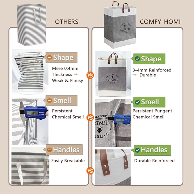COMFY HOMI 2Pack 76L Laundry Basket & Hamper, Large Collapsible Waterproof Clothes Baskets with Handles, Freestanding Laundry Hampers for Bedroom Bathroom Dorm - 15.8x11.8x21.7 Inch - White/Grey
