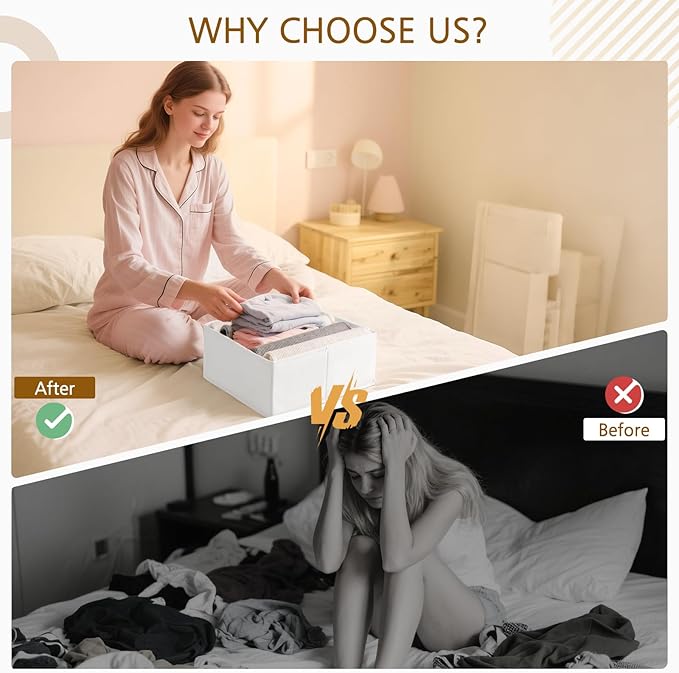 Criusia 15 Pack Drawer Organizer for Clothes, Foldable Dresser Dividers with 3 Sizes, Fabric Storage Bins – White