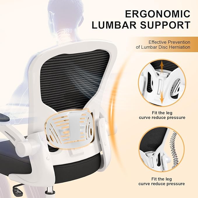 Synorla Office Chair, Ergonomic Desk Chairs 330LBS Capacity High Back Mesh Computer Chair with Flip-up Armrests, Comfy Work Chair with Adjustable Lumbar Support