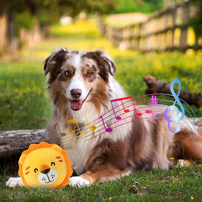 Active Moving Pet Plush Toy, Interactive Dog Toys Pet Bouncing Balls, USB Rechargeable Interactive Washable Cartoon Pig Plush Sound Electronic Dog Toy, Small Cute Squeaky Pig Dog Toy (Lion)